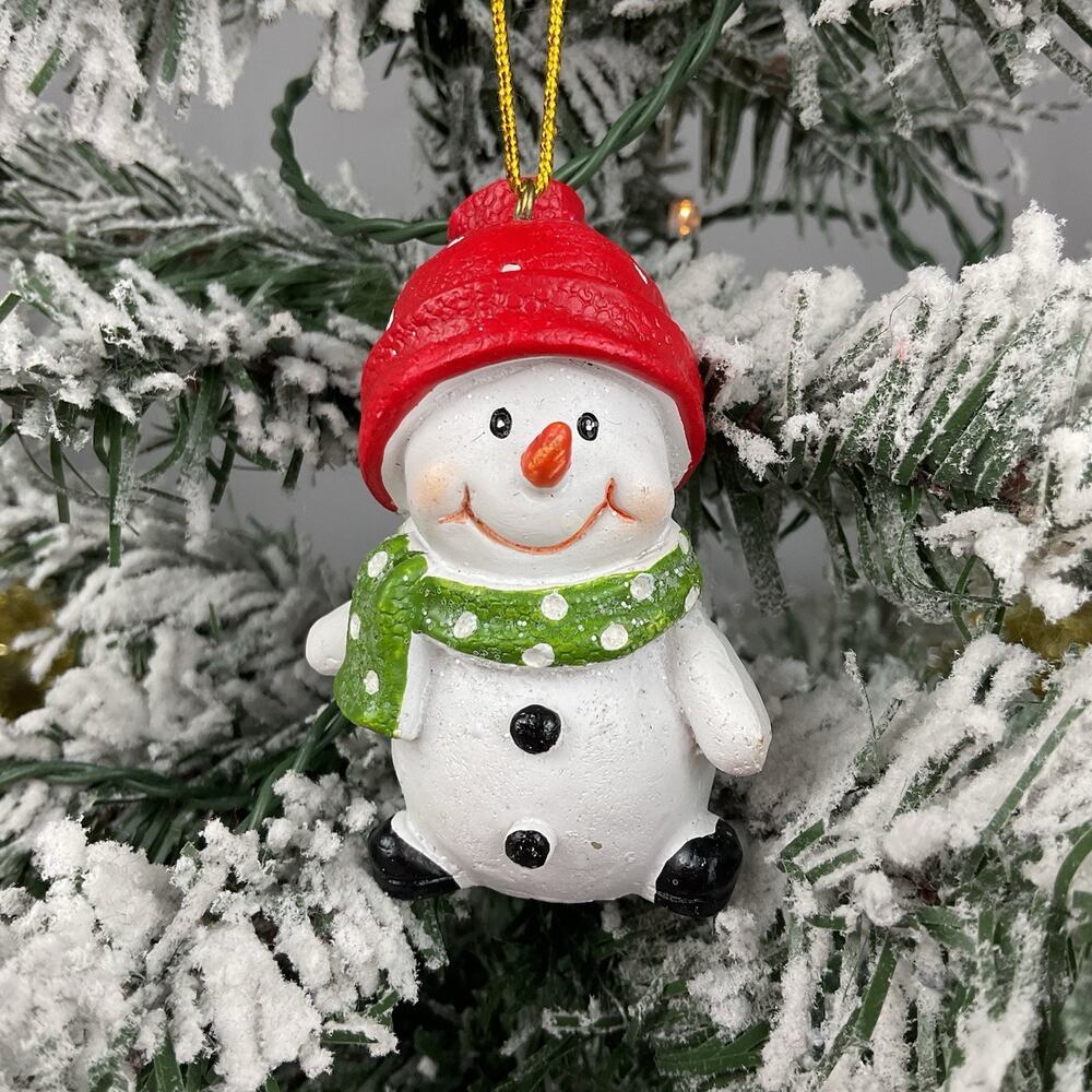 Christmas Tree Ornament-Red Hat With Polka Dots And Green Scarf With Polka Dots